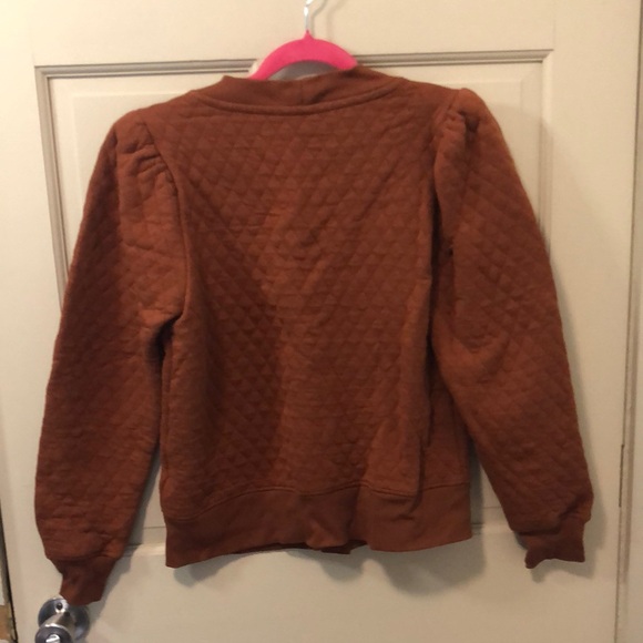 NWOT - Time and Tru - Brown Quilted Button-Up Sweater with Puffed Sleeves - Picture 5 of 5